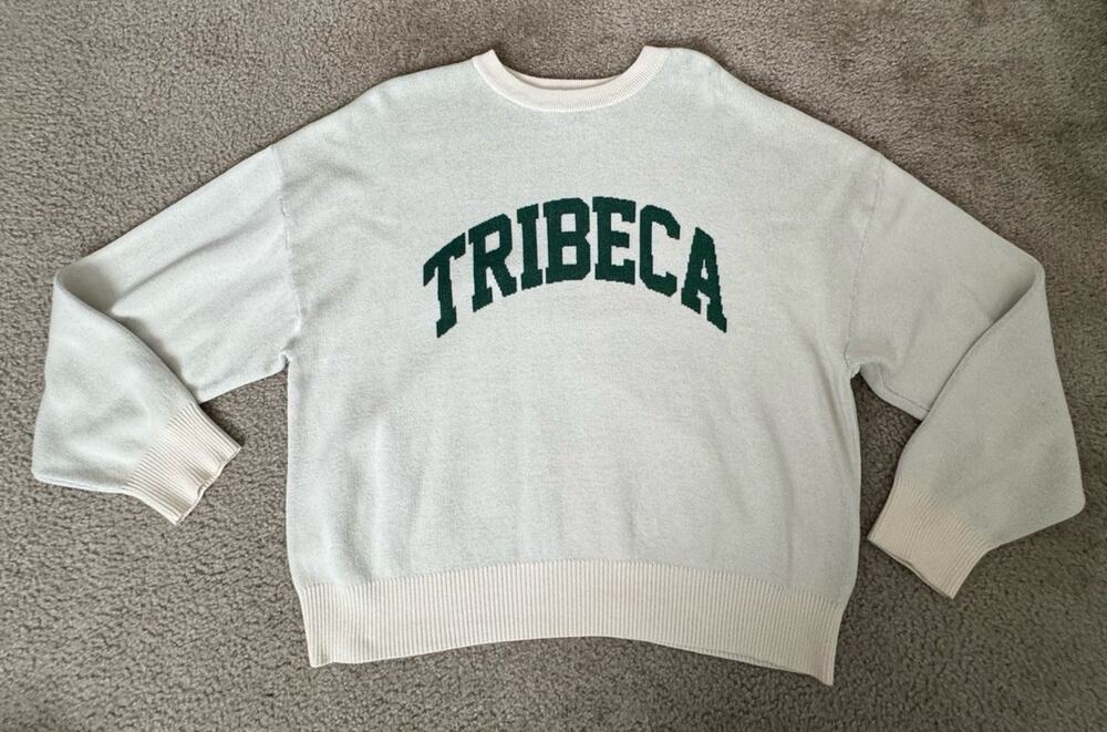 Cotton On Tribeca Sweater XL Green Ivory Graphic Knit Pullover Crew Neck Soft